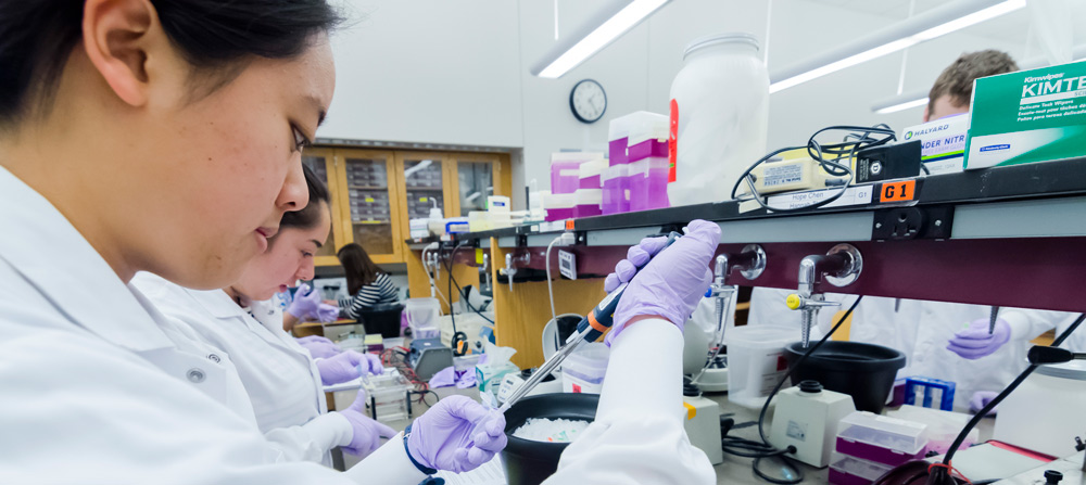 Students pipetting in lab